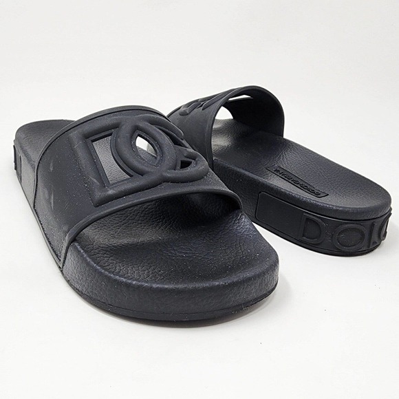 Dolce & Gabbana Black Logo-Embossed Rubber Pool Slides w/ Cushion Sole. EU35/US5 - Picture 5 of 10